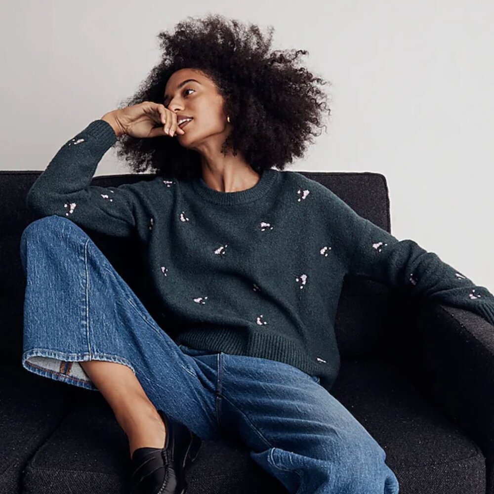 EUC Madewell Embroidered Cross-Stitch Floral Pullover Sweater, Sz XS